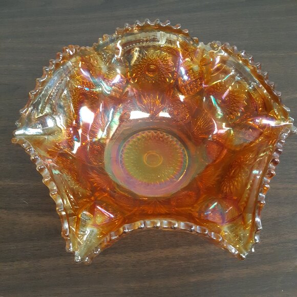 Large Marigold Carnival Glass Ruffled, Sawtooth Bowl - Picture 4 of 4